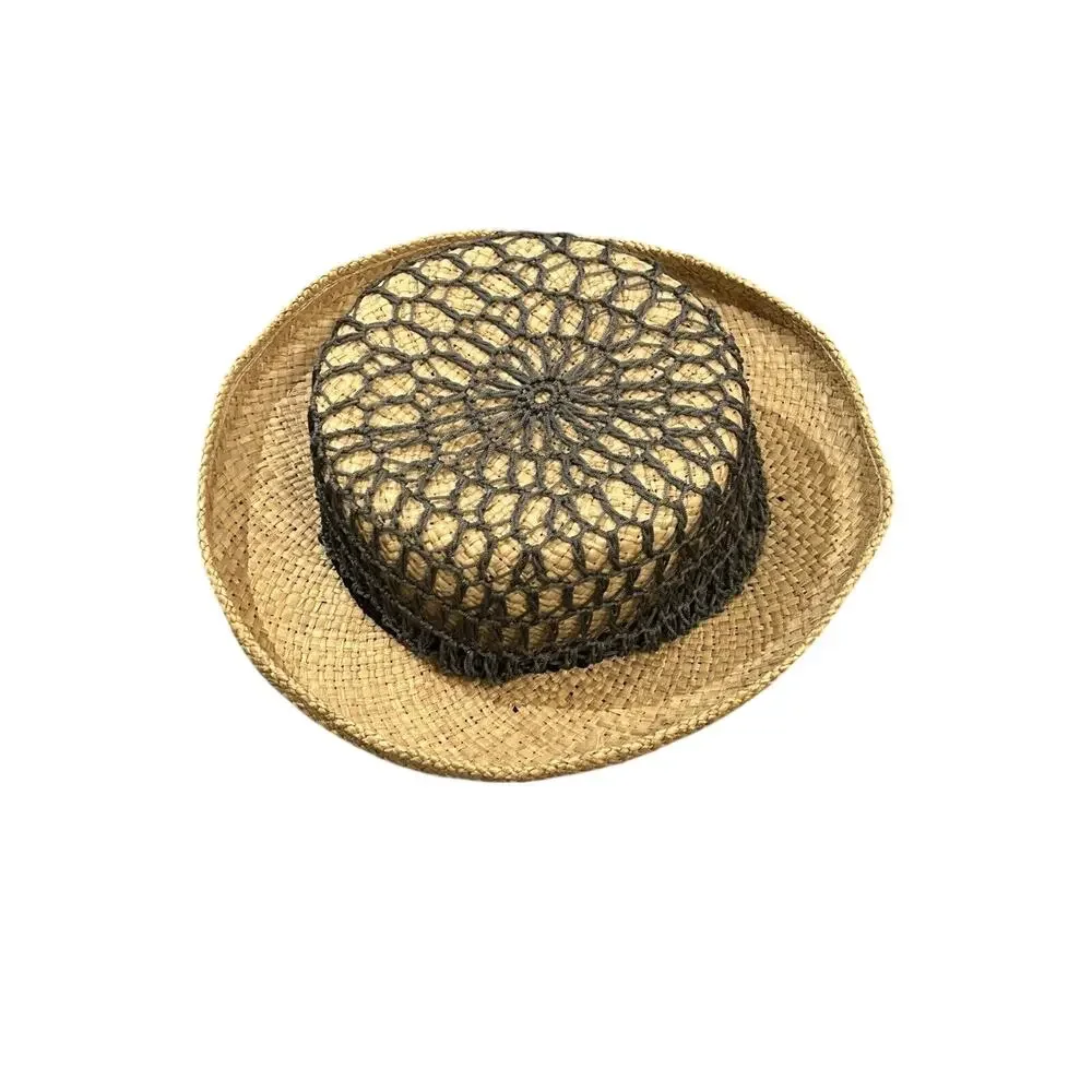 Straw Hat with Crochet Detail 20.5